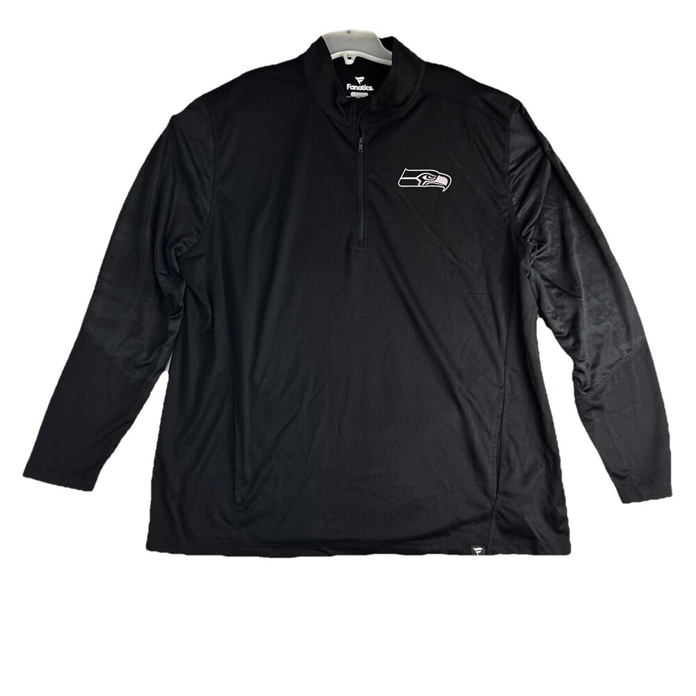 Seattle Seahawks Fanatics Mens 2XL Black 1/4 Zip Pullover NFL Team Apparel NWT